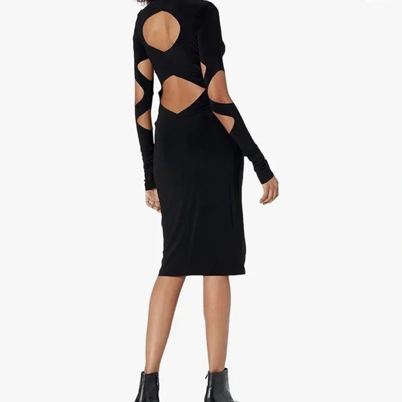 white christmas dresses Norma Kamali // Beige & Black Mesh Cut Out Gown – VSP Consignment main image 1